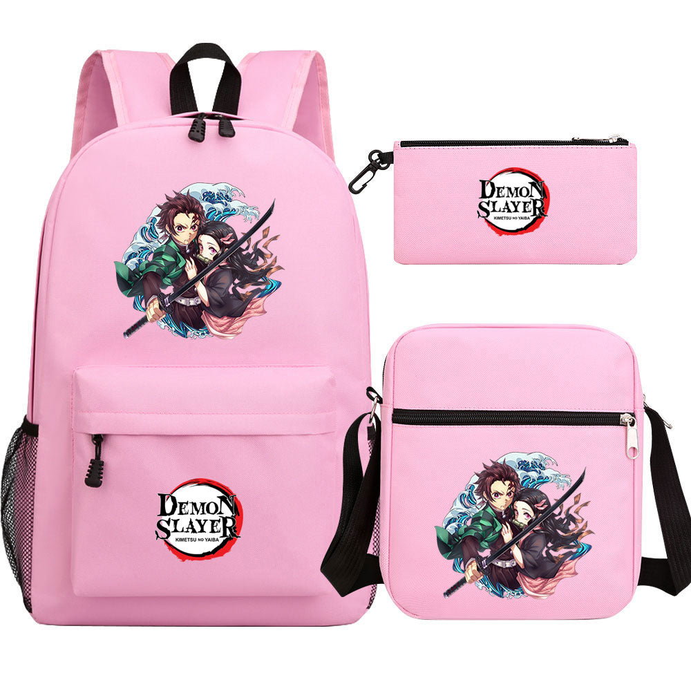 Demon Slayer Demon Slayer Kimetsu No Yaiba Schoolbag Backpack Shoulder Bag Pencil Bag 3pcs set for Kids Students