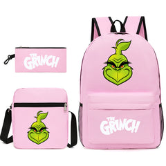 The Grinch Printed Schoolbag Backpack Shoulder Bag Pencil Bag 3pcs set for Kids Students