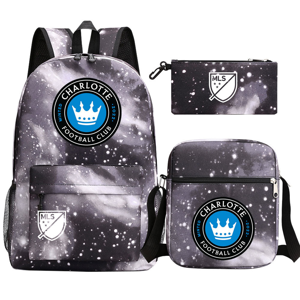 Charlotte Soccer Printed Schoolbag Backpack Shoulder Bag Pencil Bag 3pcs set for Kids Students