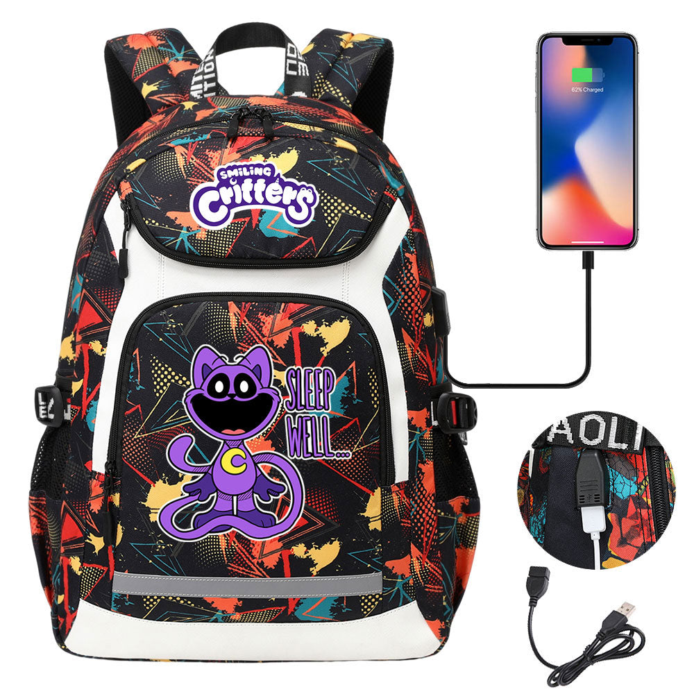 Smiling Critters USB Charging Backpack School Notebook Travel Bags
