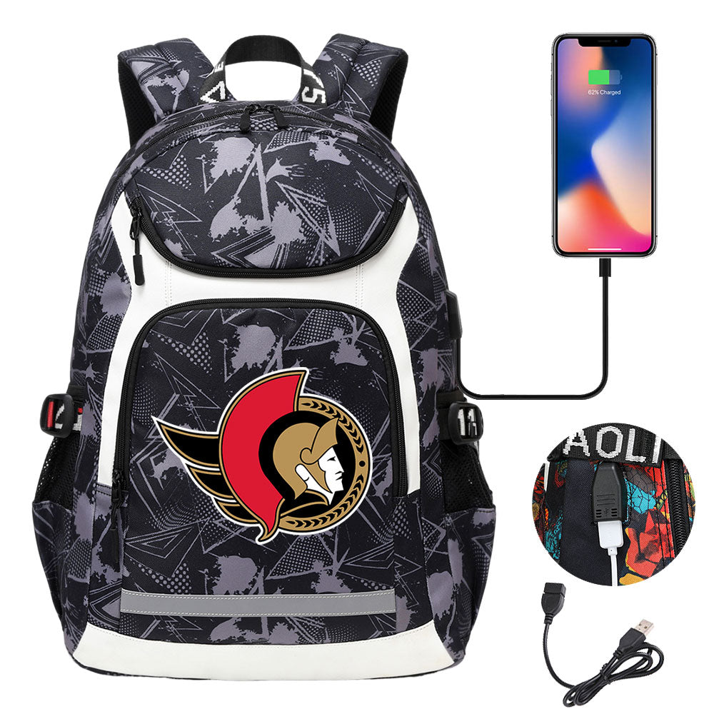 Seattle Kraken Boston Bruins Ottawa Senators Detroit Red Wings Buffalo Sabres USB Charging Backpack School Notebook Travel Bags