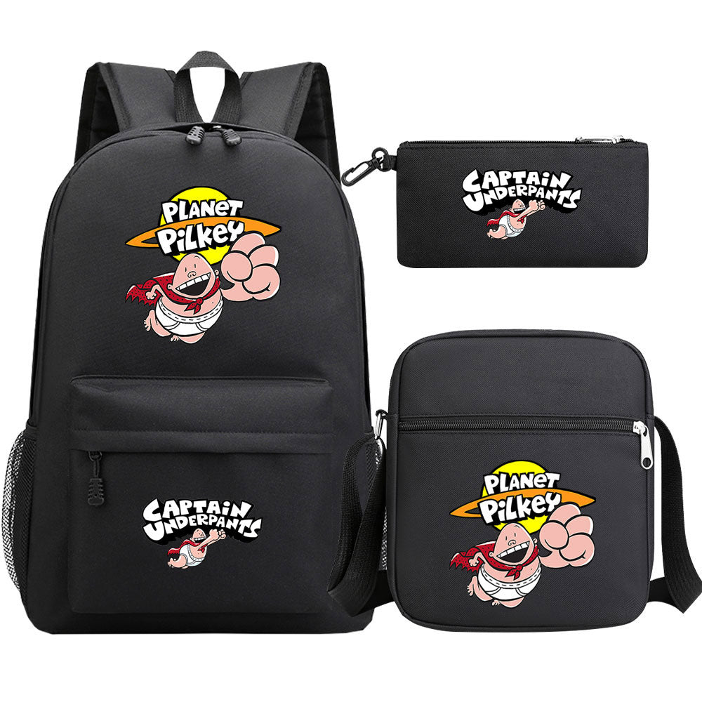 Captain Underpants Printed Schoolbag Backpack Shoulder Bag Pencil Bag 3pcs set for Kids Students