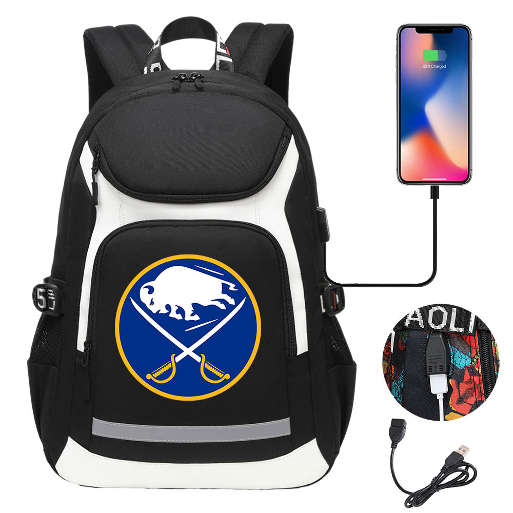 Seattle Kraken Boston Bruins Ottawa Senators Detroit Red Wings Buffalo Sabres USB Charging Backpack School Notebook Travel Bags