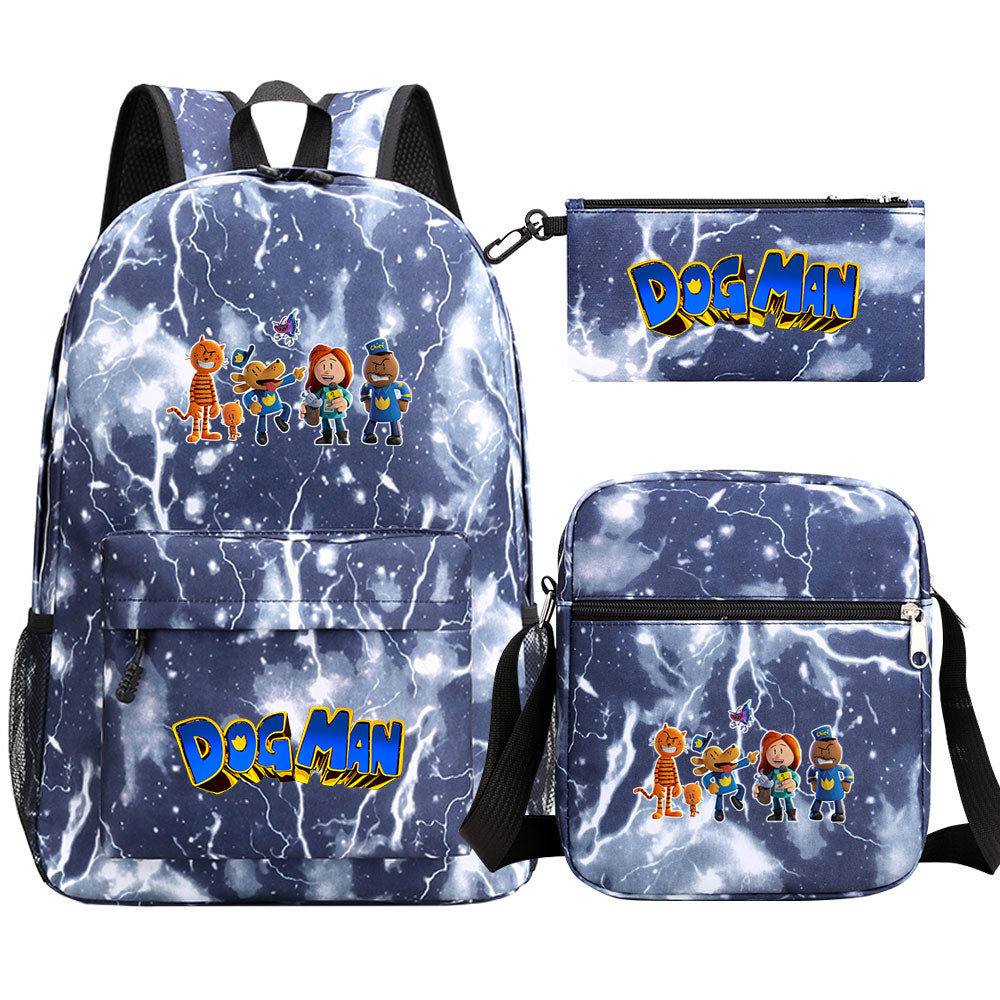 Dog Man Printed Schoolbag Backpack Shoulder Bag Pencil Bag 3pcs set for Kids Students