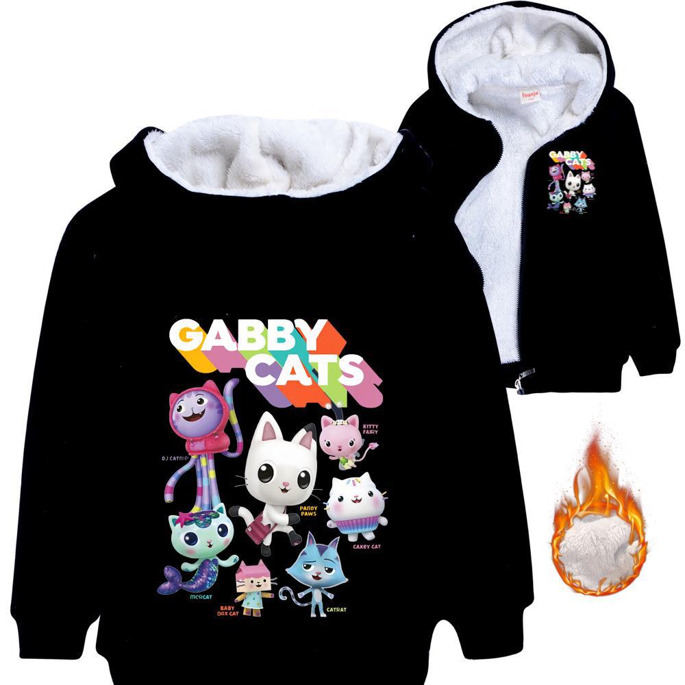 Gabbys Dollhouse Cat Sherpa Lined Hoodie Fleece Sweatshirt Full Zip Hooded Jacket for Kids