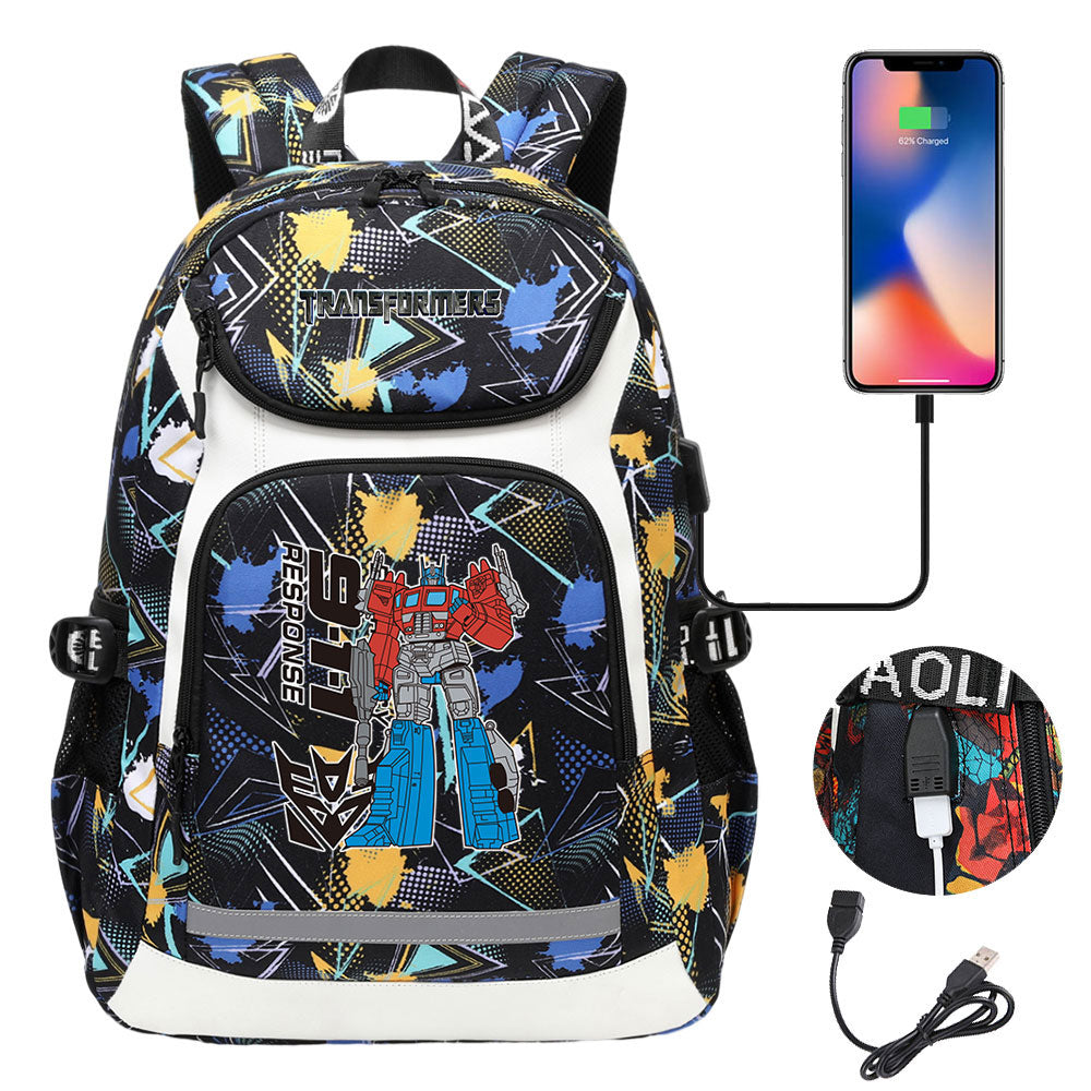 Transformers USB Charging Backpack School Notebook Travel Bags