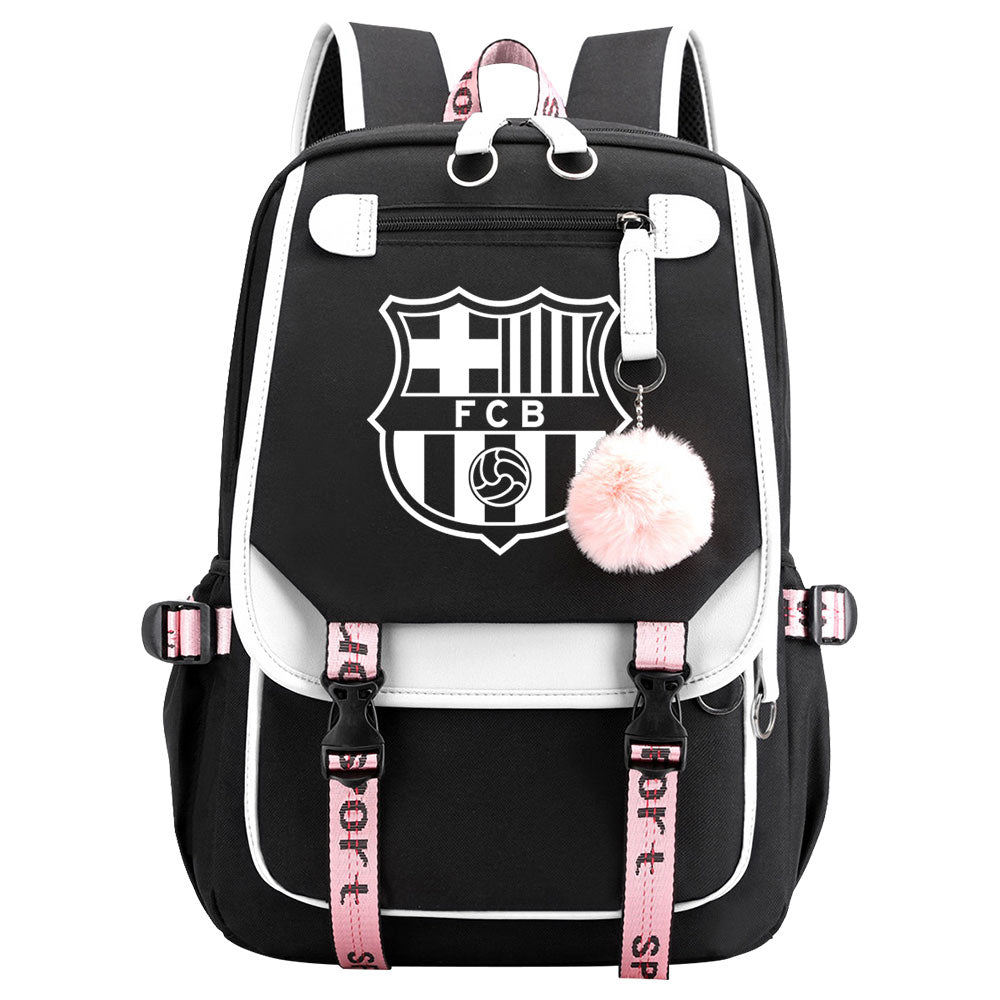 Barcelona Football Club Waterproof Backpack School Notebook Travel Bags USB Charging