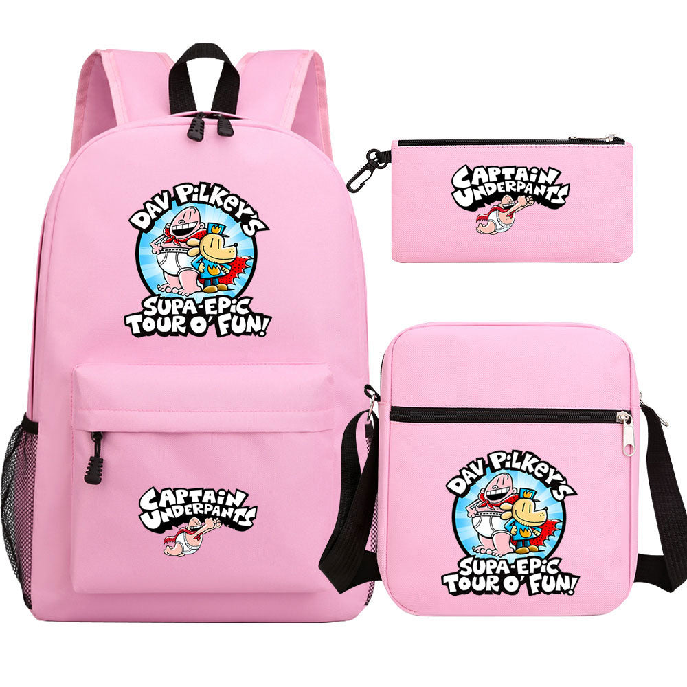 Captain Underpants Printed Schoolbag Backpack Shoulder Bag Pencil Bag 3pcs set for Kids Students