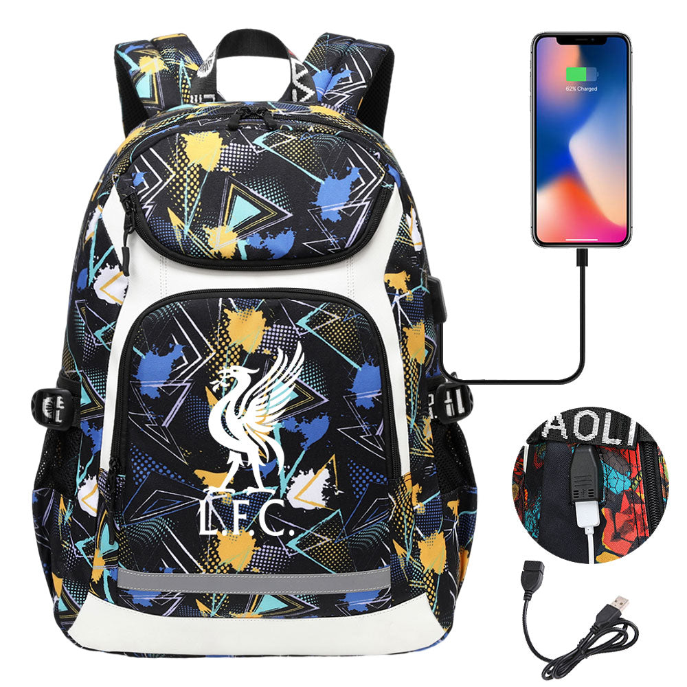 Liverpool Football Club USB Charging Backpack School Notebook Travel Bags