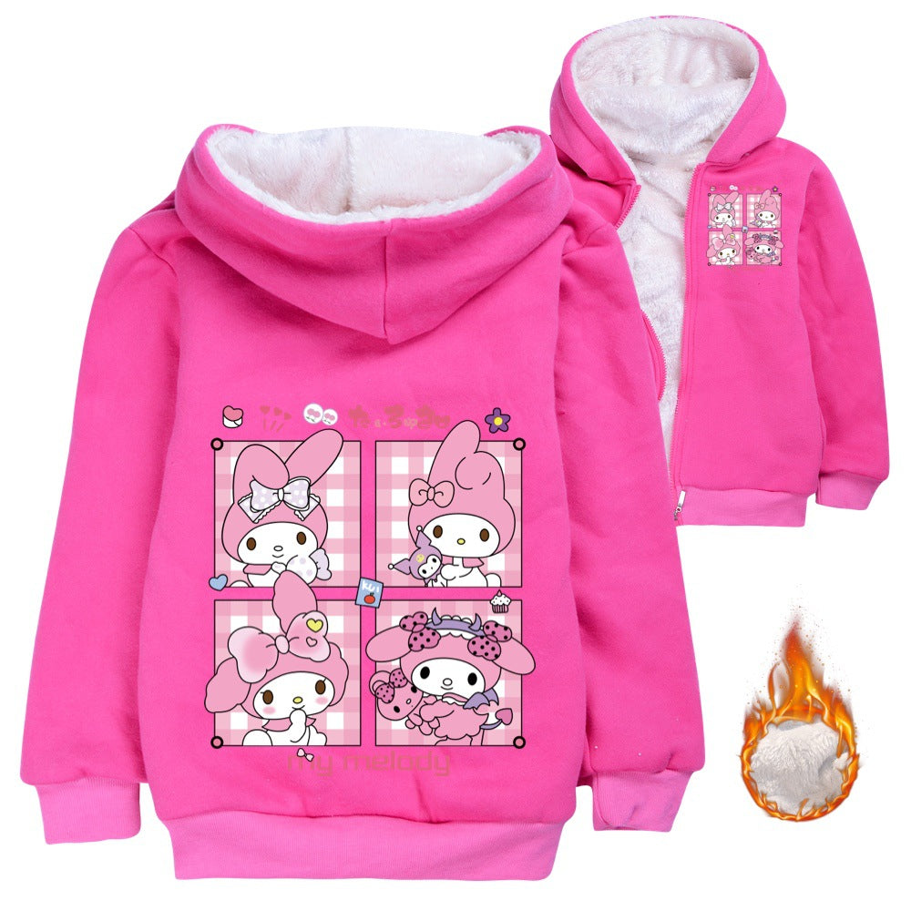 Kuromi Sherpa Lined Hoodie Fleece Sweatshirt Full Zip Hooded Jacket for Kids