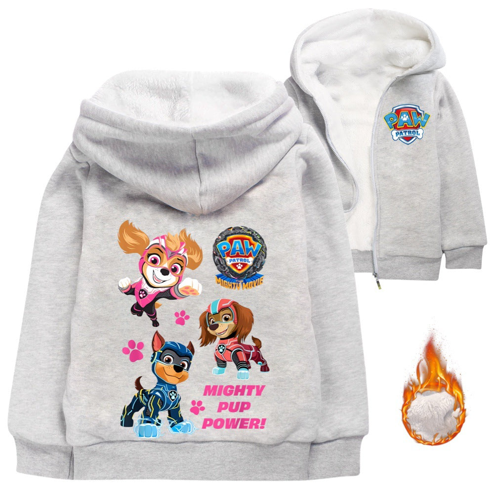 Paw Patrol Mighty Pups Sherpa Lined Hoodie Fleece Sweatshirt Full Zip Hooded Jacket for Kids