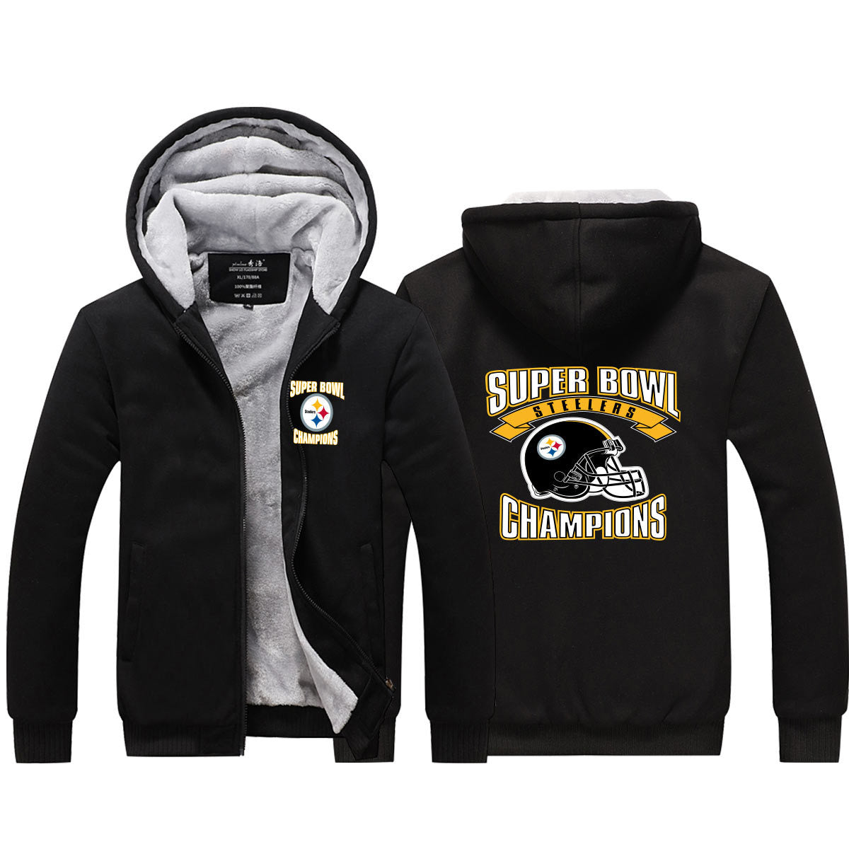 Pittsburgh  Football Steelers Unisex Lined Hoodie Fleece Sweatshirt Full Zipper Hooded Thicken Jacket