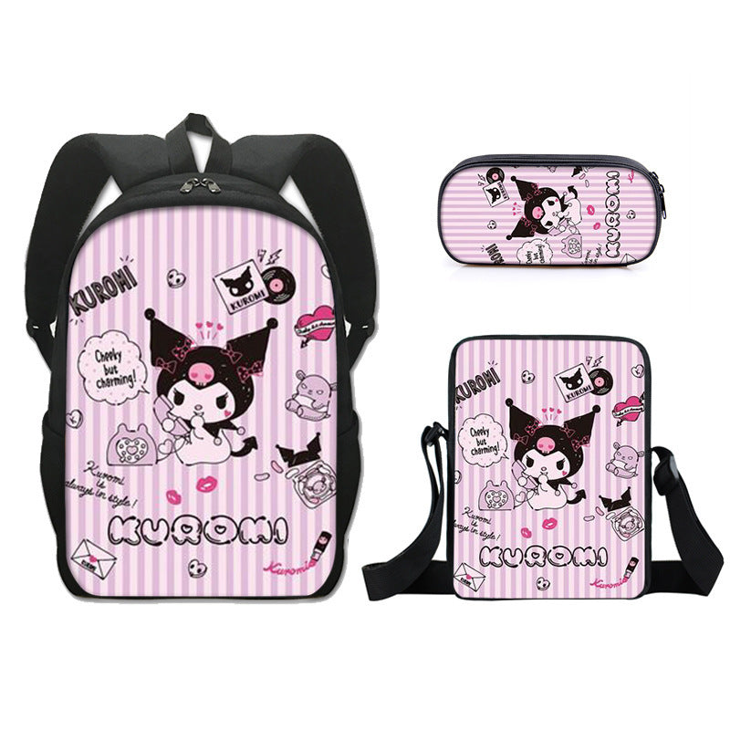 Kuromi Full Printed Backpack Schoolbag Travel Notebook Bag Lunch Bag Pencil Bag for Kids Students 3PCS