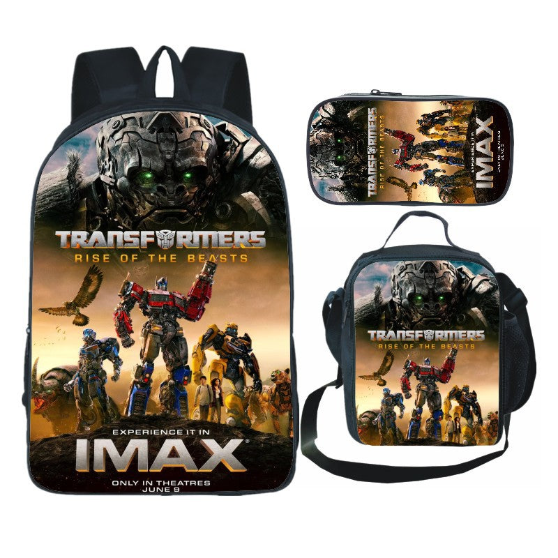 Transformers Bumblebee Full Printed Backpack Schoolbag Travel Notebook Bag Lunch Bag Pencil Bag for Kids Students 3PCS