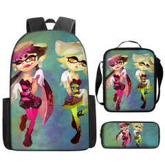 Splatoon Full Printed Backpack Schoolbag Travel Notebook Bag Lunch Bag Pencil Bag for Kids Students 3PCS