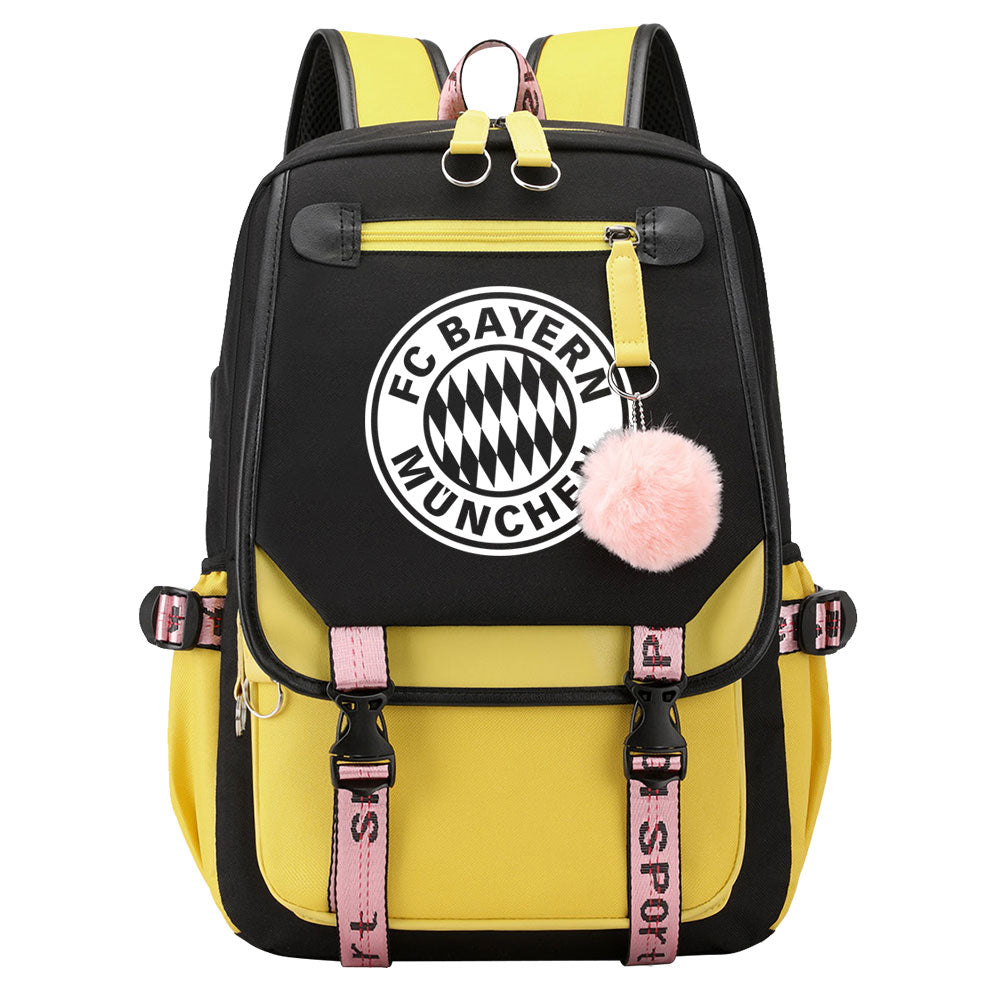 Bayern Munich Football Club Waterproof Backpack School Notebook Travel Bags USB Charging