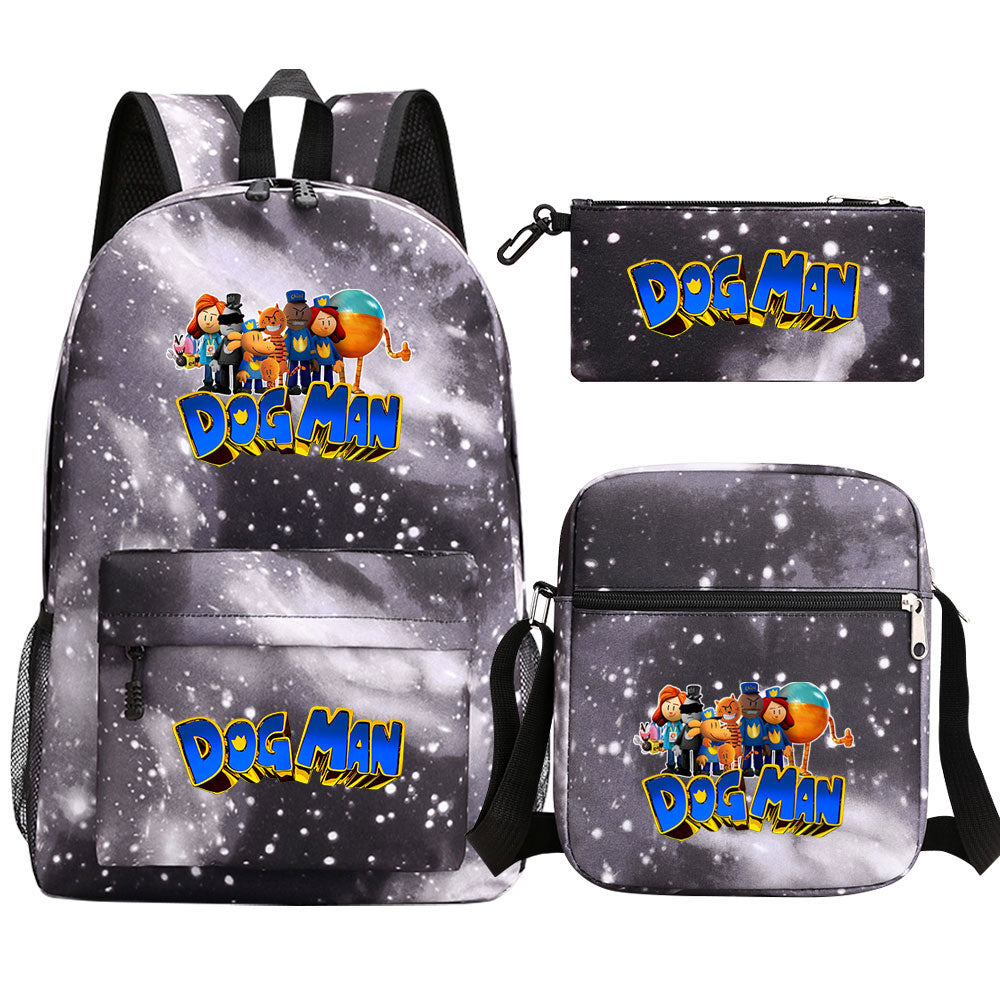 Dog Man Printed Schoolbag Backpack Shoulder Bag Pencil Bag 3pcs set for Kids Students