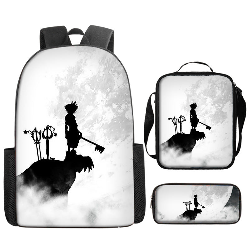 Kingdom Hearts Full Printed Backpack Schoolbag Travel Notebook Bag Lunch Bag Pencil Bag for Kids Students 3PCS