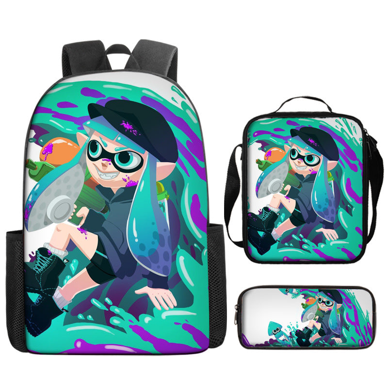 Splatoon Full Printed Backpack Schoolbag Travel Notebook Bag Lunch Bag Pencil Bag for Kids Students 3PCS