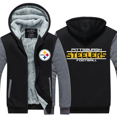 Pittsburgh Football Team Steelers Unisex Lined Hoodie Fleece Sweatshirt Full Zipper Hooded Thicken Jacket