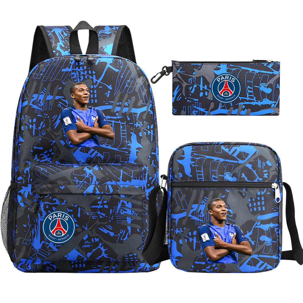 Football Paris Mbappe Schoolbag Backpack Shoulder Bag Pencil Bag Set Gift for Kids Students