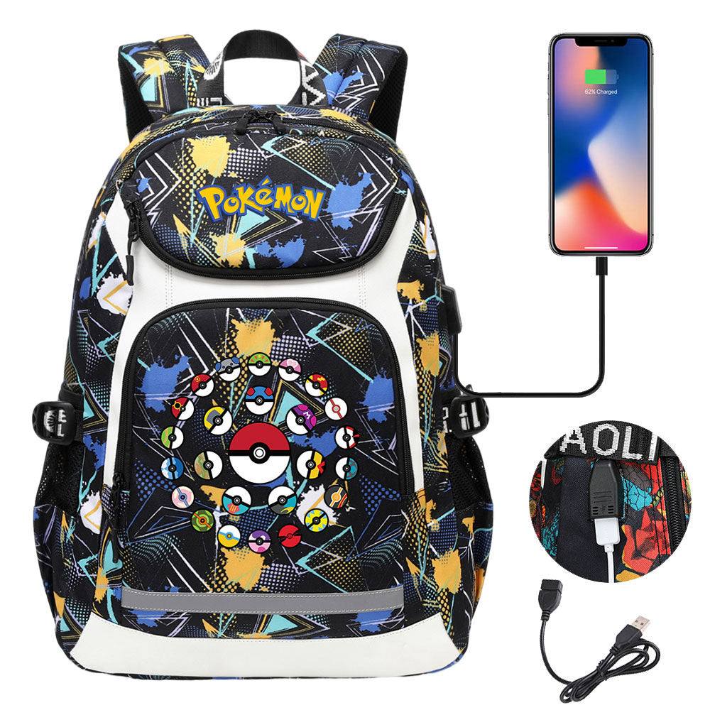 Pikachu USB Charging Backpack School Notebook Travel Bags