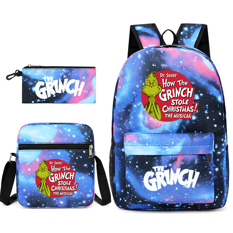 The Grinch Printed Schoolbag Backpack Shoulder Bag Pencil Bag 3pcs set for Kids Students