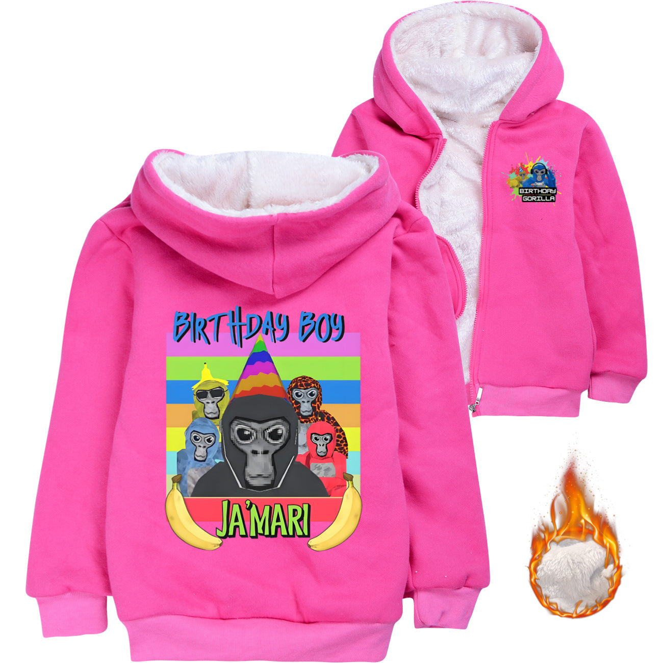 Gorilla Tag Sherpa Lined Hoodie Fleece Sweatshirt Full Zip Hooded Jacket for Kids