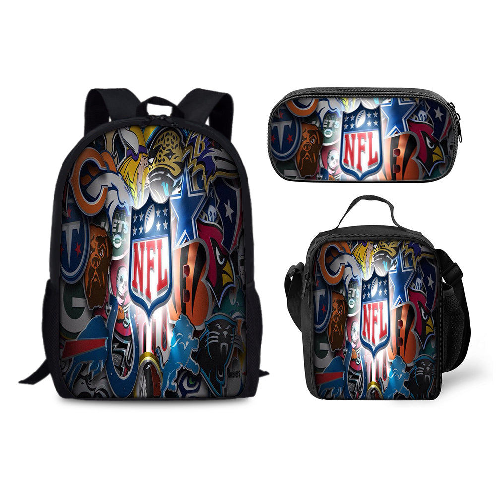 Football Team Backpack Schoolbag Lunch Bag Pencil Bag for Kids Students 3PCS