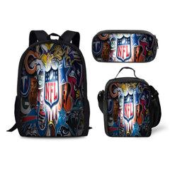 Football Team Backpack Schoolbag Lunch Bag Pencil Bag for Kids Students 3PCS