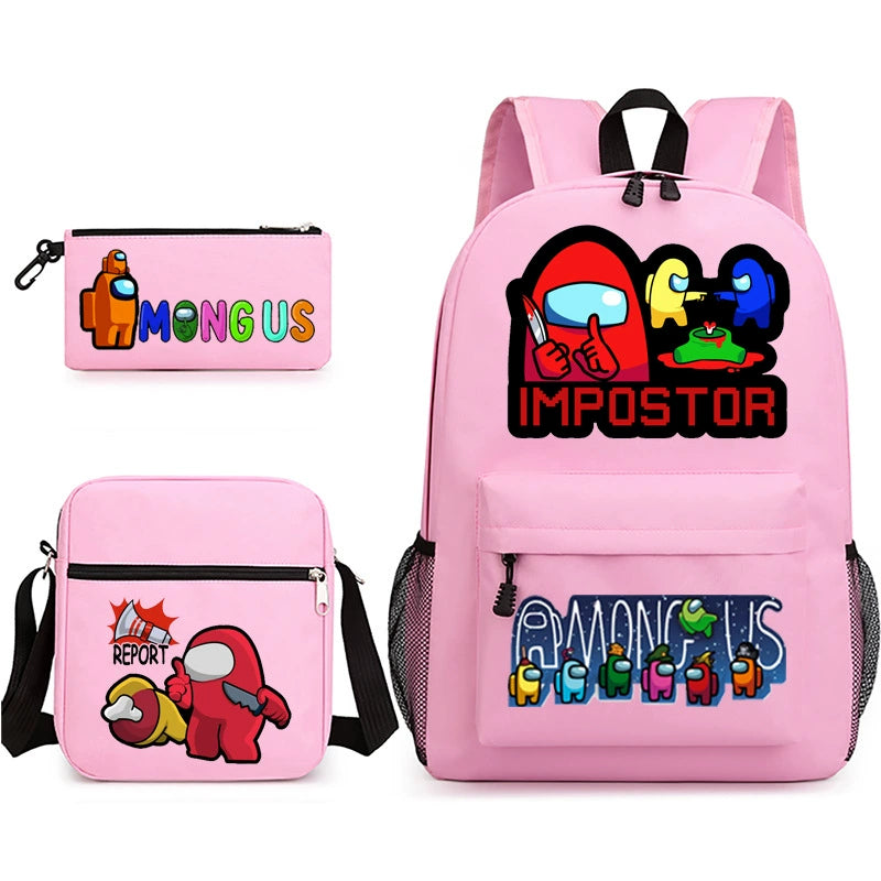 Among Us Schoolbag Backpack Shoulder Bag Pencil Bag 3pcs set for Kids Students