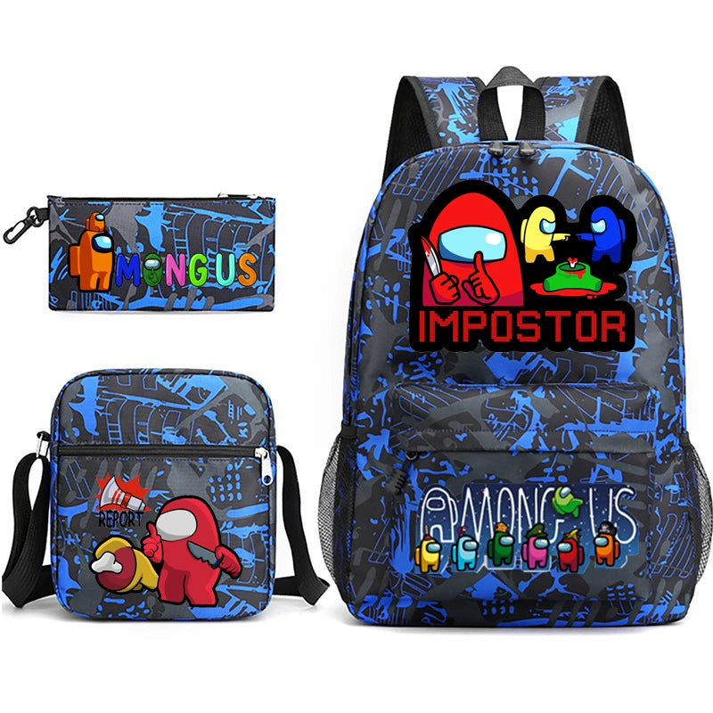 Among Us Schoolbag Backpack Shoulder Bag Pencil Bag 3pcs set for Kids Students