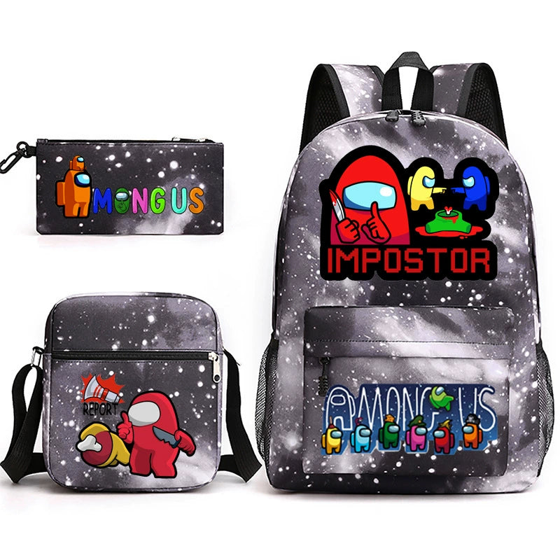 Among Us Schoolbag Backpack Shoulder Bag Pencil Bag 3pcs set for Kids Students