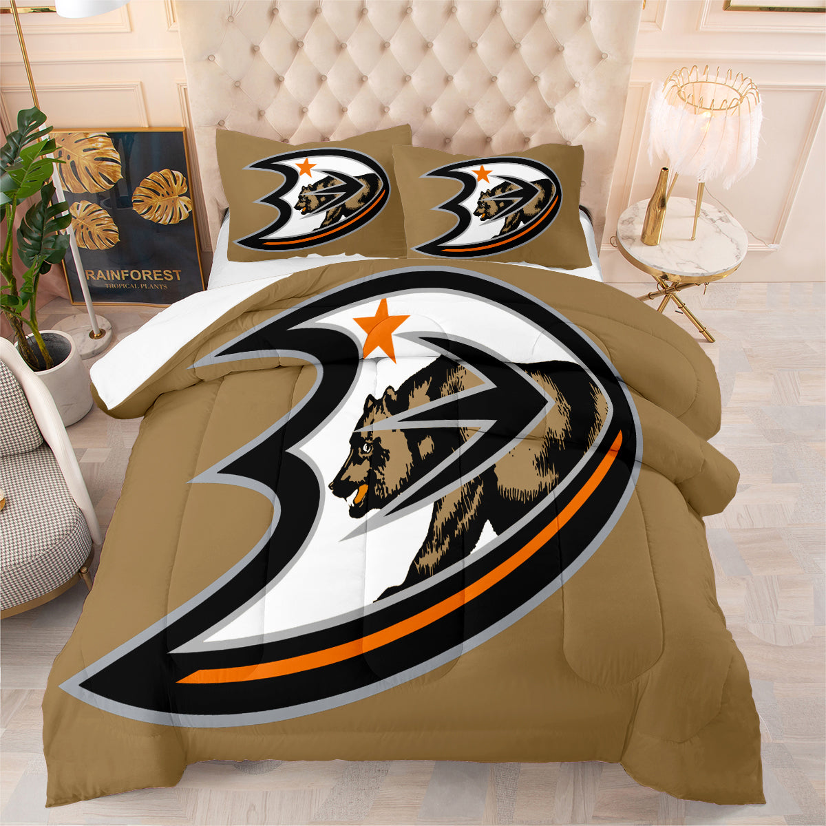 Anaheim Ducks Hockey Comforter Pillowcases 3PC Sets Blanket All Season Reversible Quilted Duvet