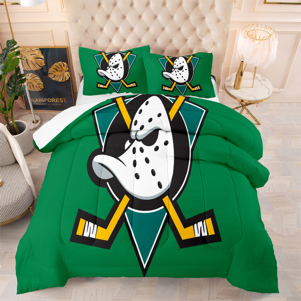 Anaheim Ducks Hockey Comforter Pillowcases 3PC Sets Blanket All Season Reversible Quilted Duvet