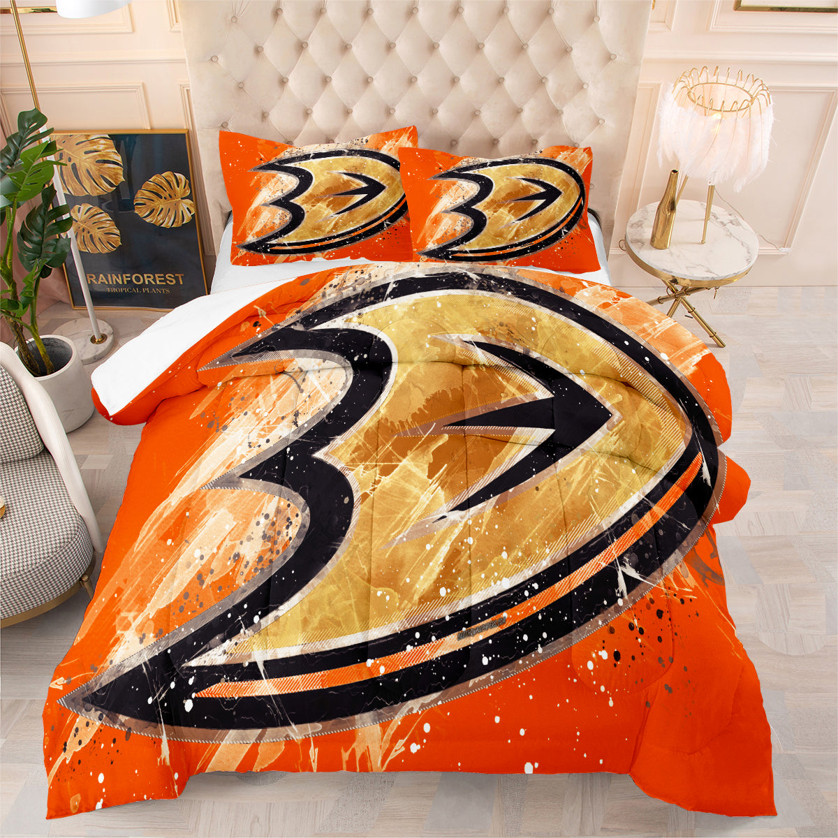 Anaheim Ducks Hockey Comforter Pillowcases 3PC Sets Blanket All Season Reversible Quilted Duvet