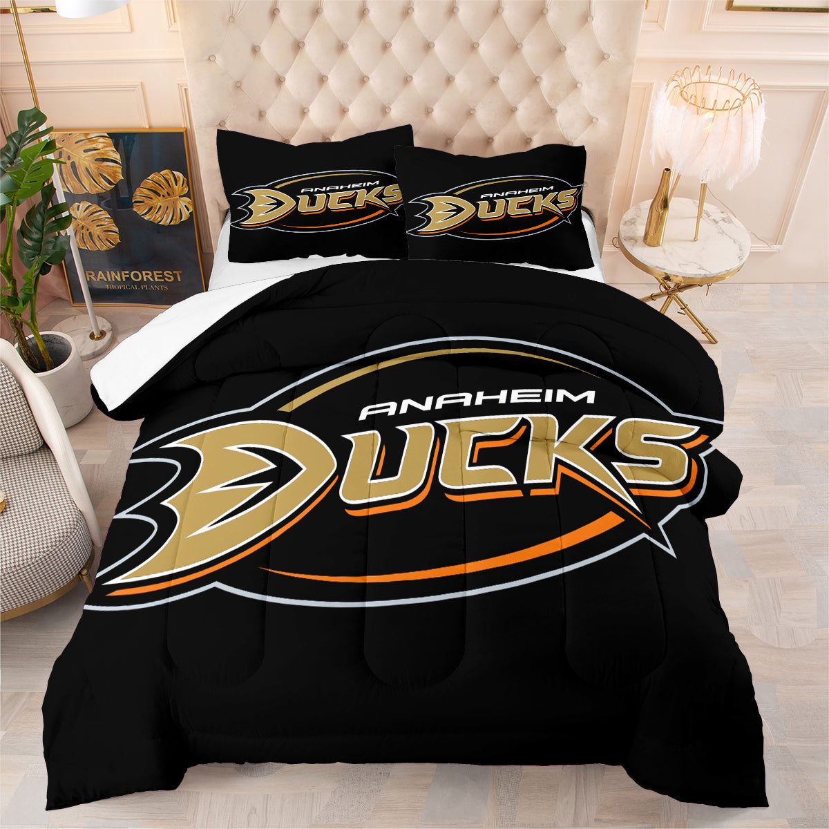 Anaheim Ducks Hockey Comforter Pillowcases 3PC Sets Blanket All Season Reversible Quilted Duvet