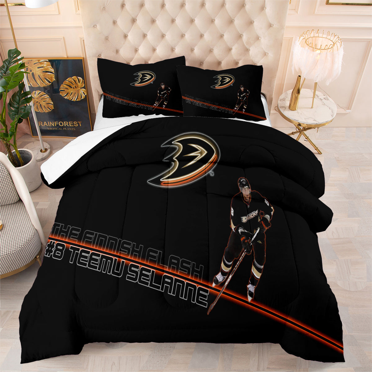 Anaheim Ducks Hockey Comforter Pillowcases 3PC Sets Blanket All Season Reversible Quilted Duvet