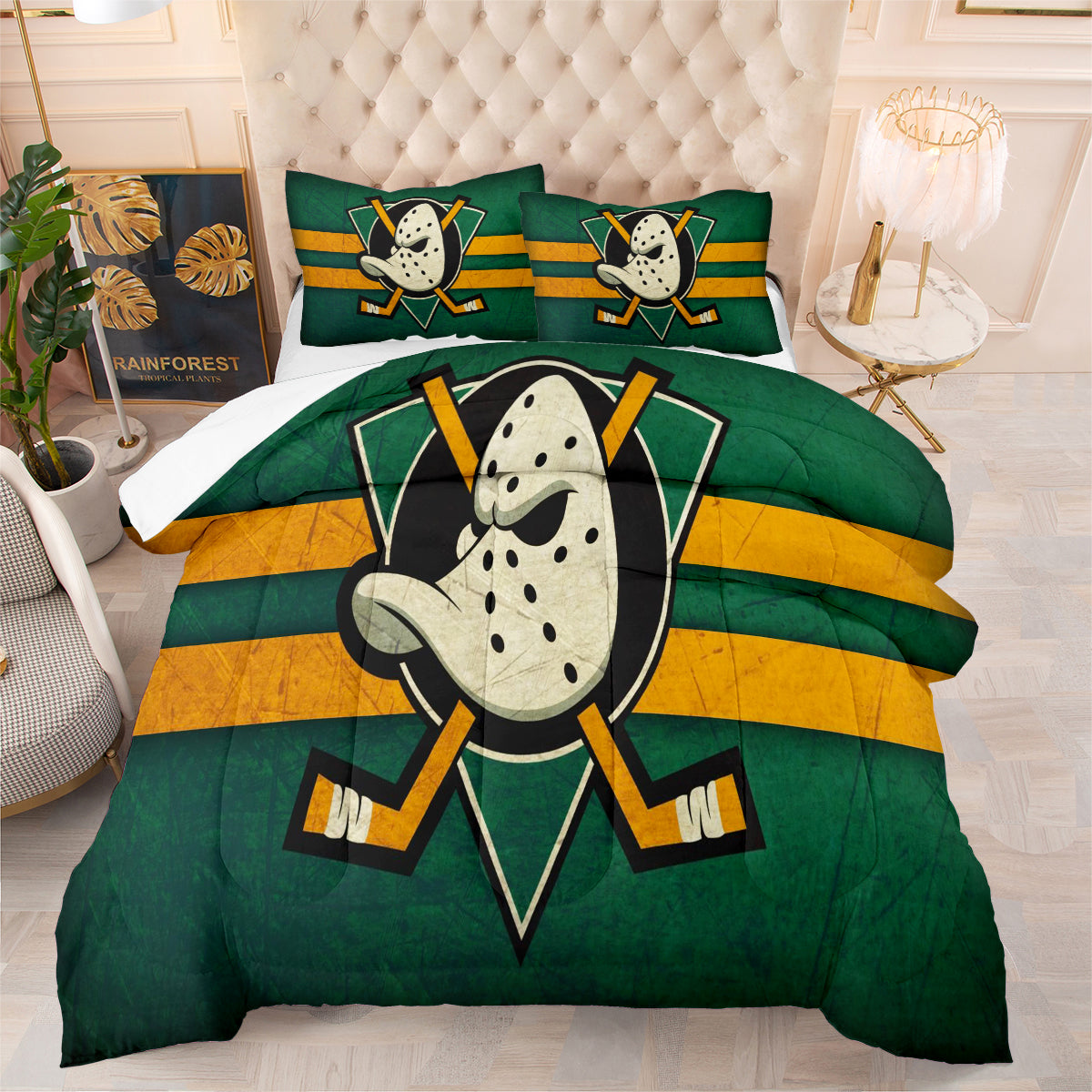 Anaheim Ducks Hockey Comforter Pillowcases 3PC Sets Blanket All Season Reversible Quilted Duvet