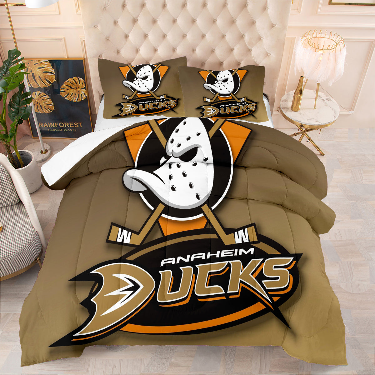 Anaheim Ducks Hockey Comforter Pillowcases 3PC Sets Blanket All Season Reversible Quilted Duvet