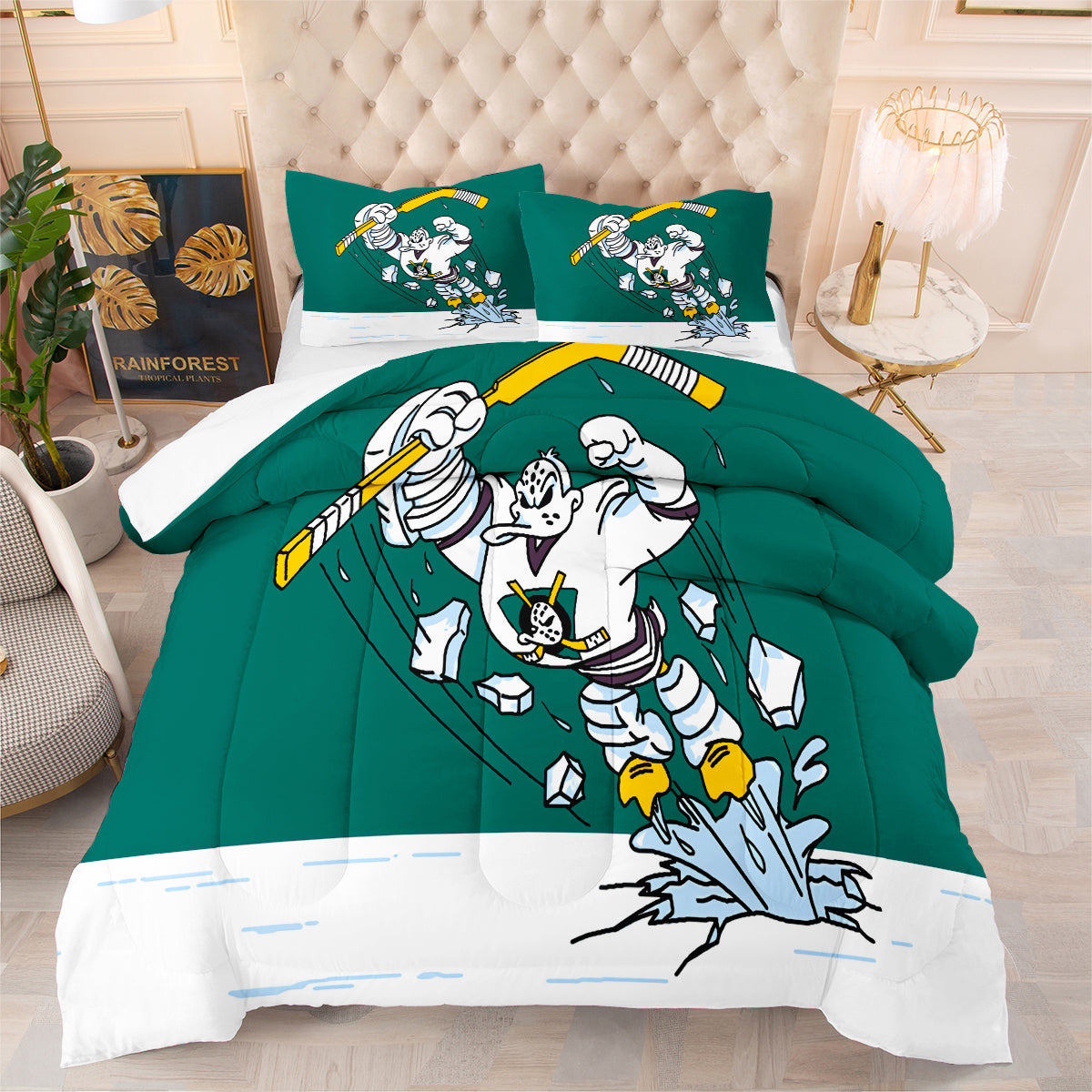 Anaheim Ducks Hockey Comforter Pillowcases 3PC Sets Blanket All Season Reversible Quilted Duvet