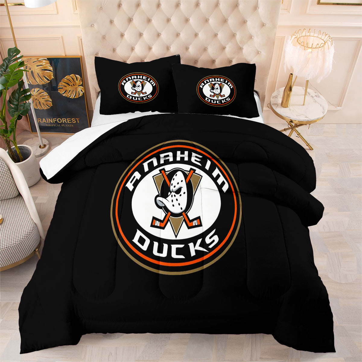 Anaheim Ducks Hockey Comforter Pillowcases 3PC Sets Blanket All Season Reversible Quilted Duvet