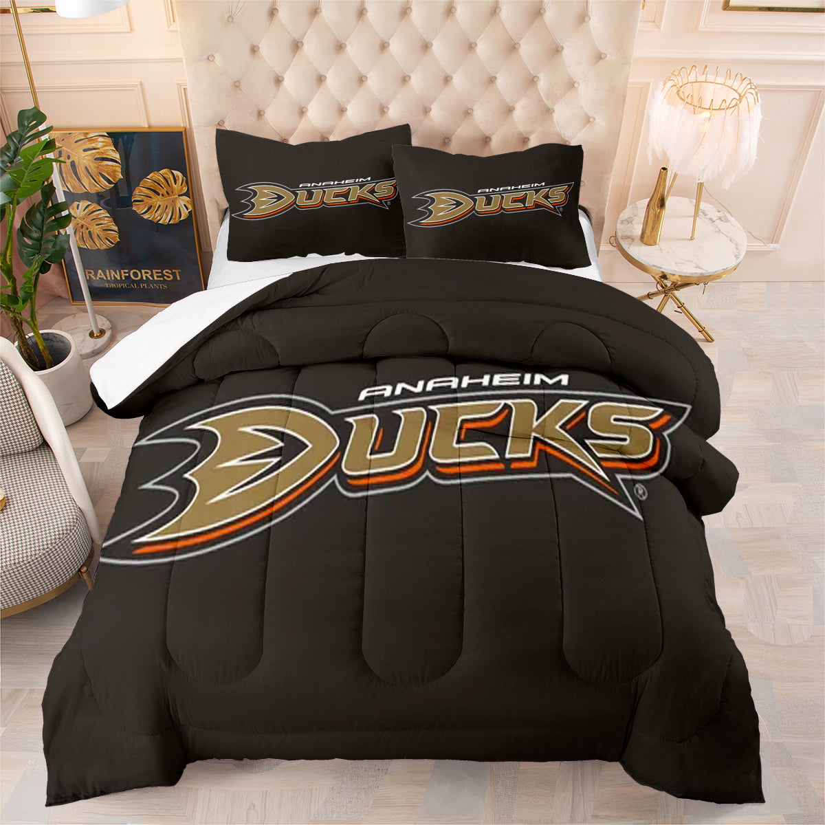 Anaheim Ducks Hockey Comforter Pillowcases 3PC Sets Blanket All Season Reversible Quilted Duvet