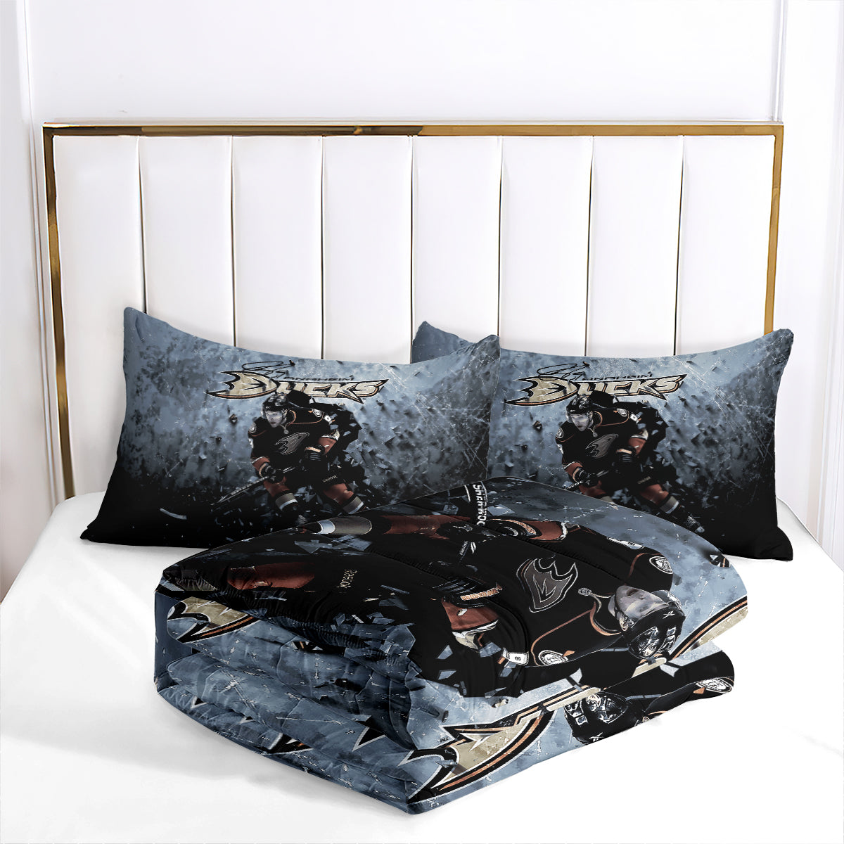 Anaheim Ducks Hockey Comforter Pillowcases 3PC Sets Blanket All Season Reversible Quilted Duvet