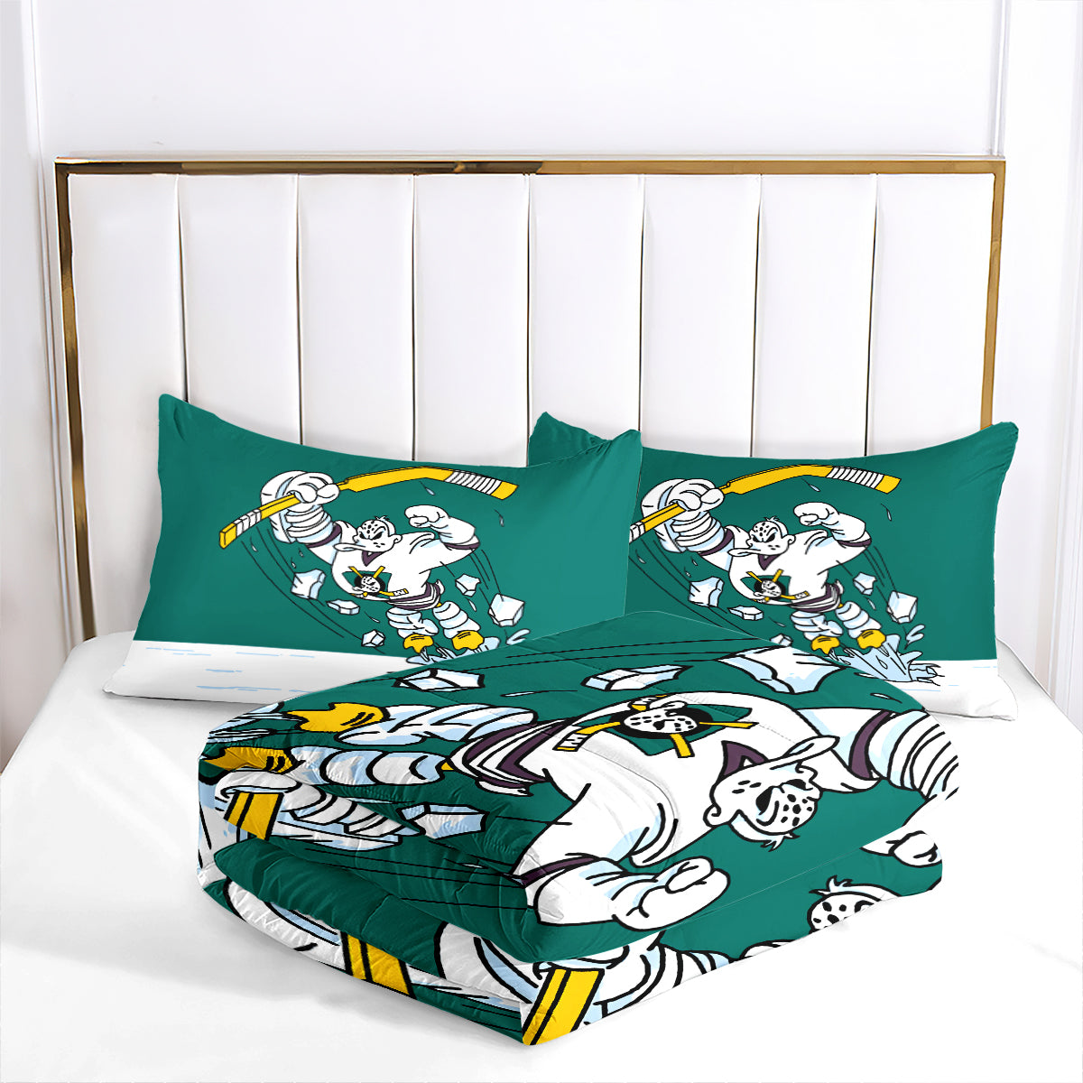 Anaheim Ducks Hockey Comforter Pillowcases 3PC Sets Blanket All Season Reversible Quilted Duvet