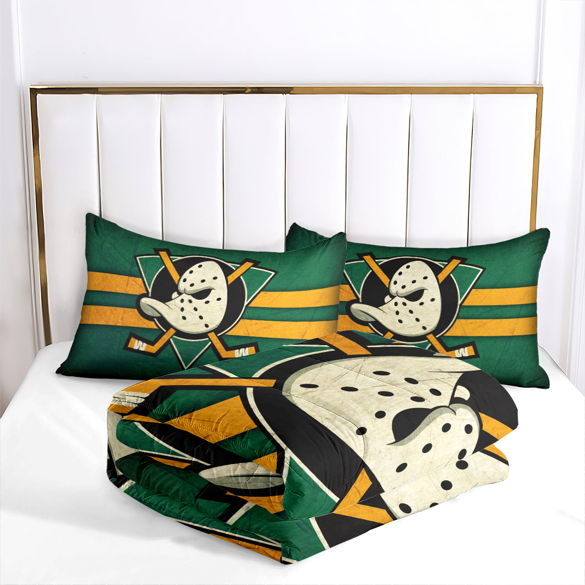 Anaheim Ducks Hockey Comforter Pillowcases 3PC Sets Blanket All Season Reversible Quilted Duvet