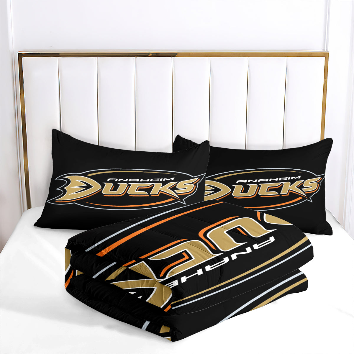 Anaheim Ducks Hockey Comforter Pillowcases 3PC Sets Blanket All Season Reversible Quilted Duvet