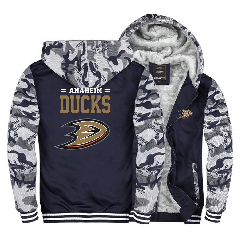 Anaheim Ducks  Hockey Team  Unisex Lined Hoodie Fleece Sweatshirt Full Zipper Hooded Thicken Jacket