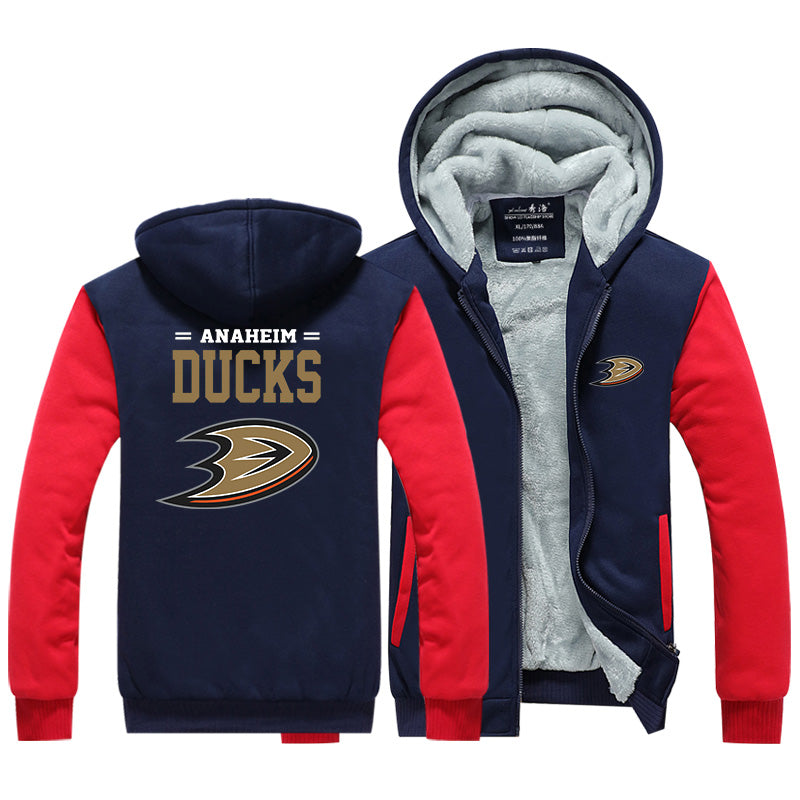 Anaheim Ducks  Hockey Team  Unisex Lined Hoodie Fleece Sweatshirt Full Zipper Hooded Thicken Jacket