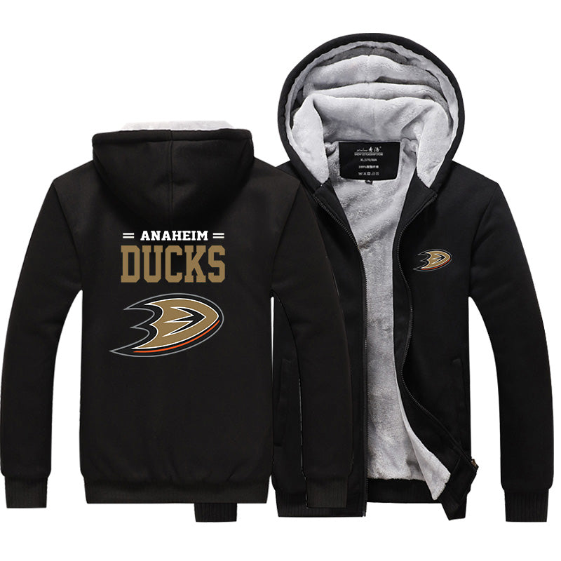 Anaheim Ducks  Hockey Team  Unisex Lined Hoodie Fleece Sweatshirt Full Zipper Hooded Thicken Jacket